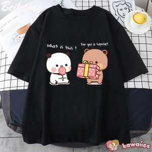 Mocha and Tofu Panda Bear Surprise Tee-Enchanted peach