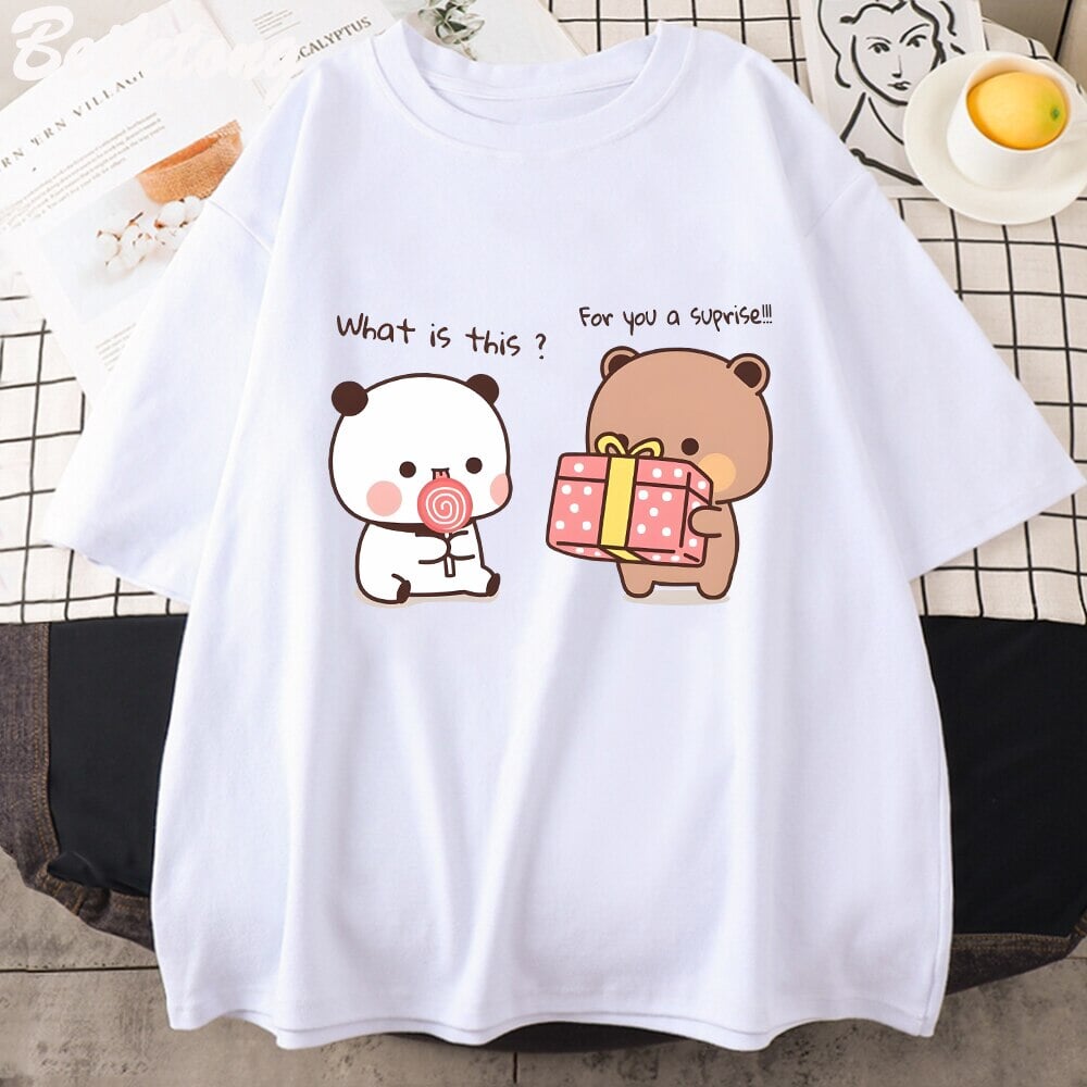 Mocha and Tofu Panda Bear Surprise Tee-Enchanted peach