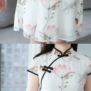 Modern Lotus Chiffon Qipao Cheongsam Dress-Enchanted peach