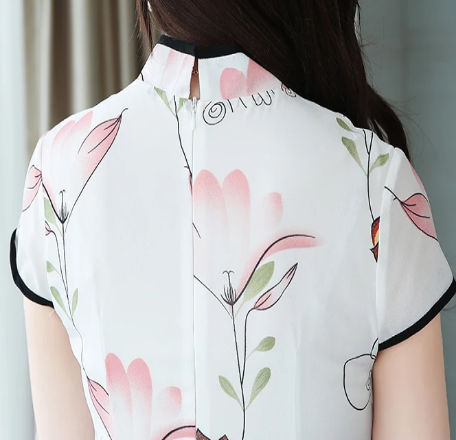 Modern Lotus Chiffon Qipao Cheongsam Dress-Enchanted peach