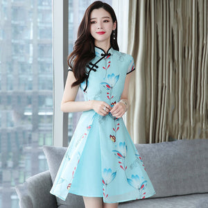 Modern Lotus Chiffon Qipao Cheongsam Dress-Enchanted peach