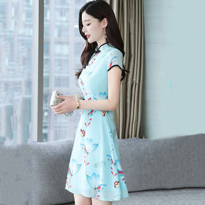 Modern Lotus Chiffon Qipao Cheongsam Dress-Enchanted peach