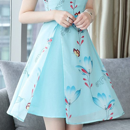 Modern Lotus Chiffon Qipao Cheongsam Dress-Enchanted peach