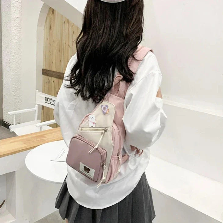 Myron Bear Colour Block Mini Backpack-Enchanted peach