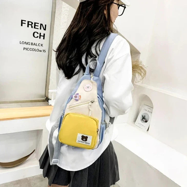 Myron Bear Colour Block Mini Backpack-Enchanted peach