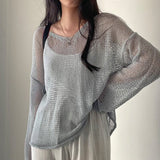 Netted Full Sleeve Loose Women's Jumper-Enchanted peach