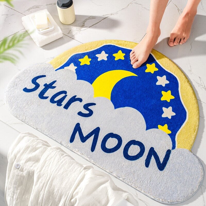 Night Time Stars Moon Cloud Non-Slip Bath Mat-Enchanted peach