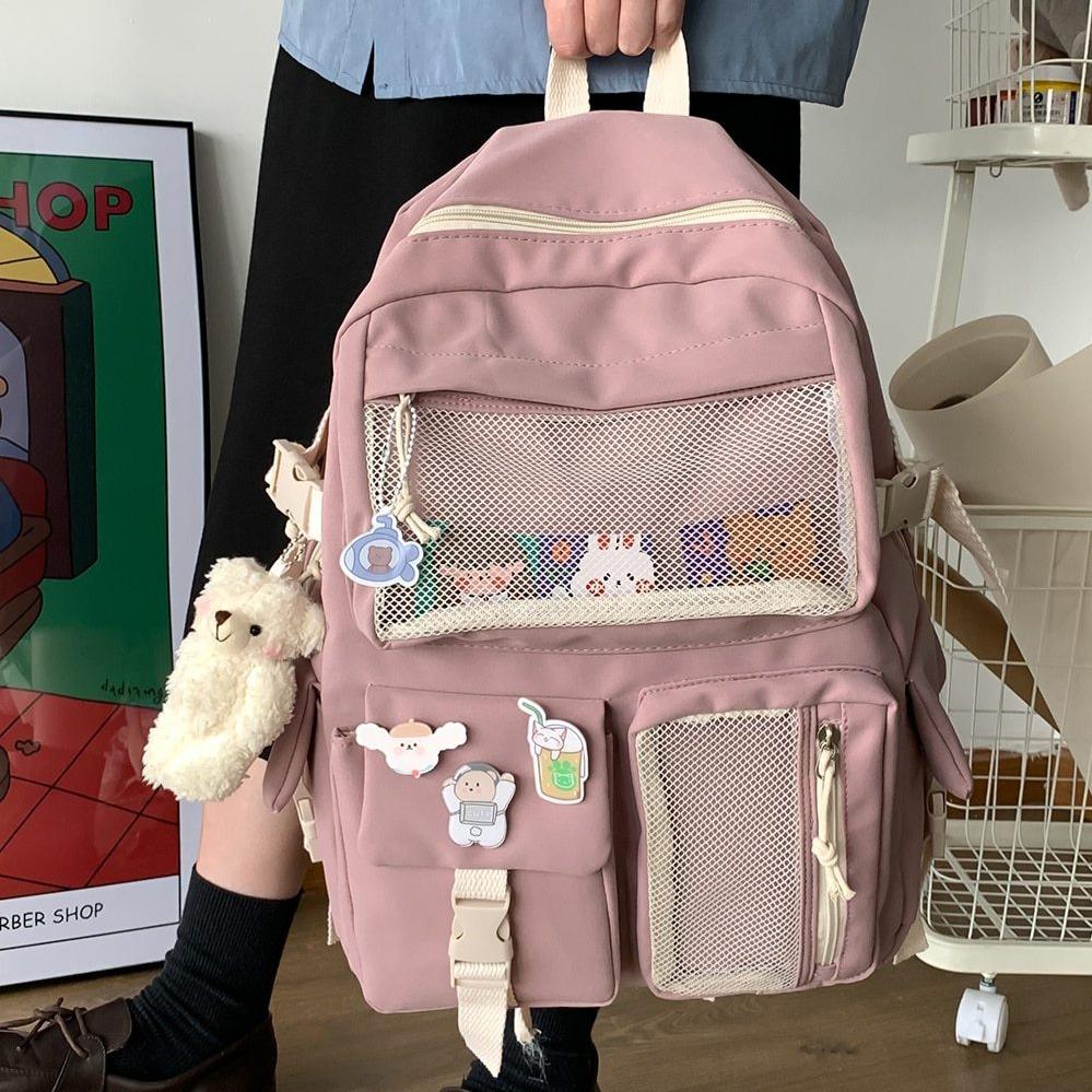 Nylon Study Besties Backpack-Enchanted peach