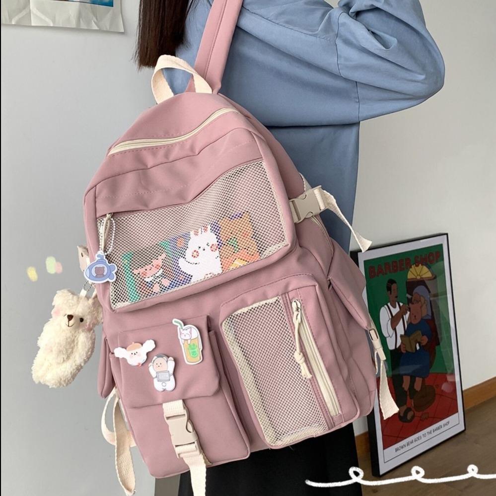 Nylon Study Besties Backpack-Enchanted peach