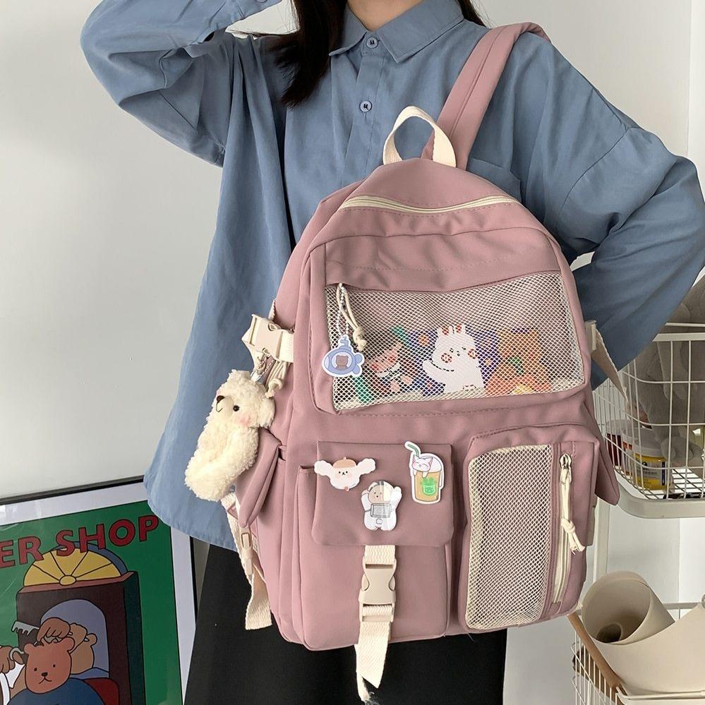 Nylon Study Besties Backpack-Enchanted peach