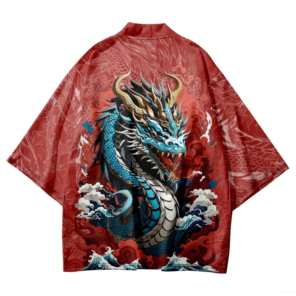 Ocean Dragon Red Unisex Kimono-Enchanted peach