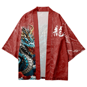 Ocean Dragon Red Unisex Kimono-Enchanted peach