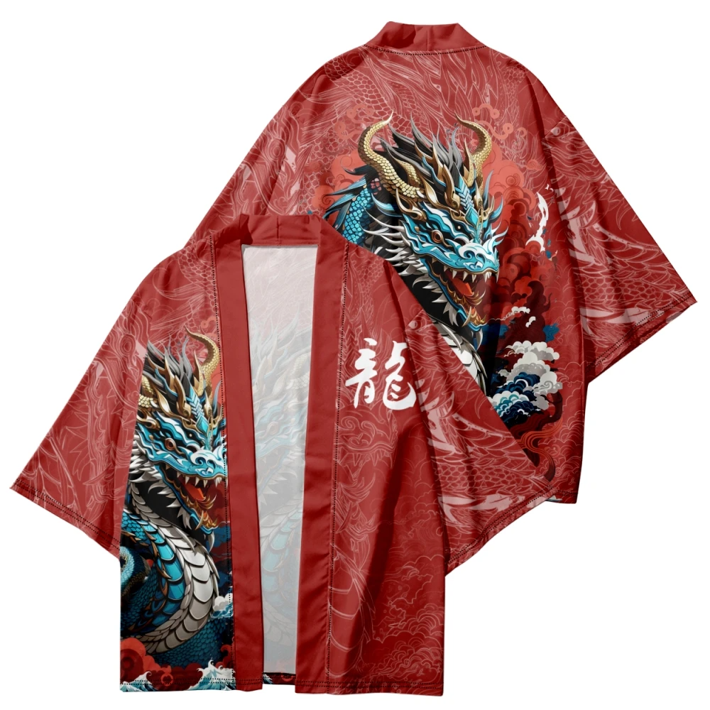 Ocean Dragon Red Unisex Kimono-Enchanted peach