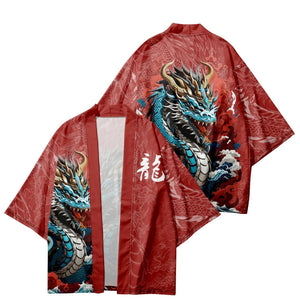 Ocean Dragon Red Unisex Kimono-Enchanted peach