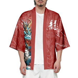 Ocean Dragon Red Unisex Kimono-Enchanted peach