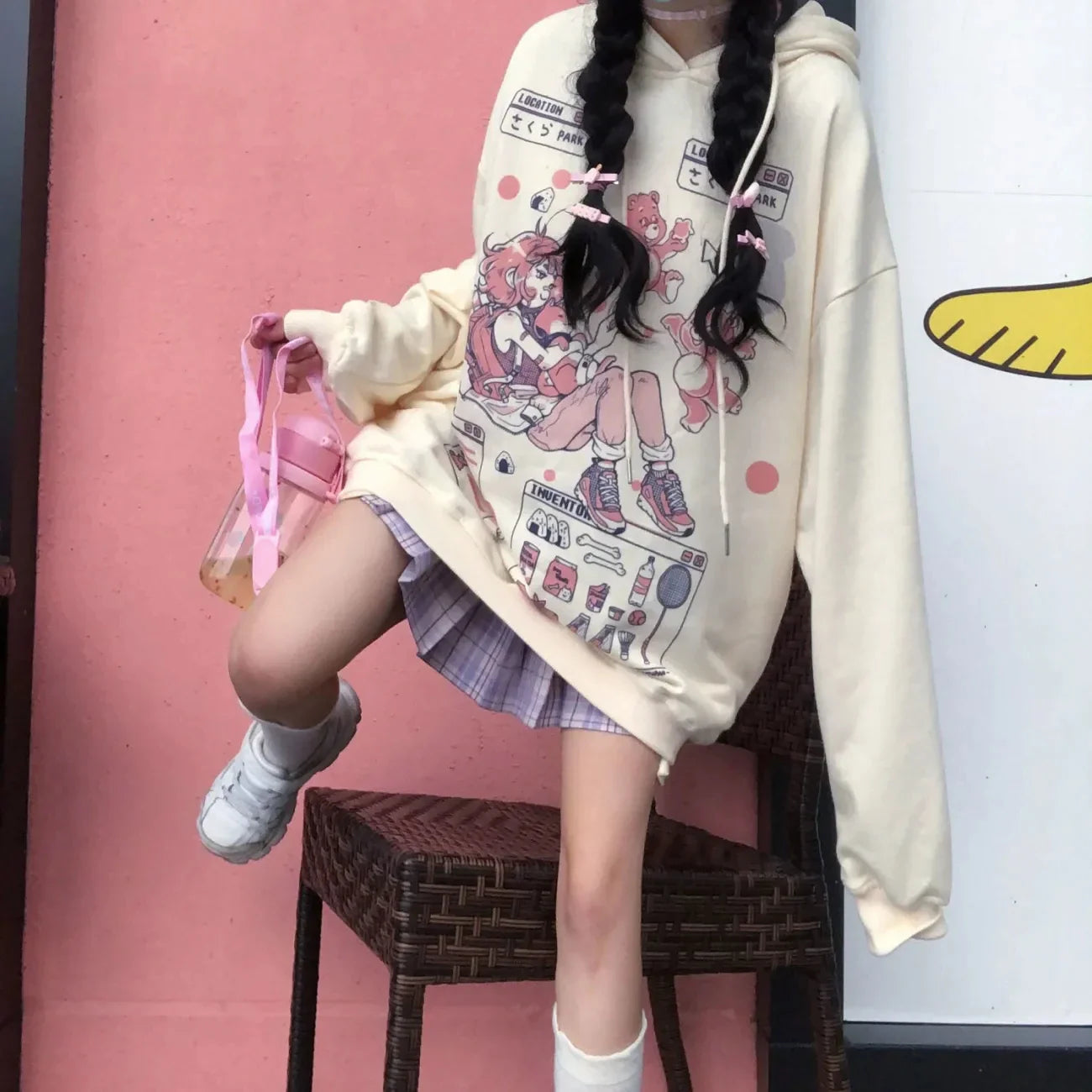 Oversized Harajuku Care Bear Hoodie-Enchanted peach