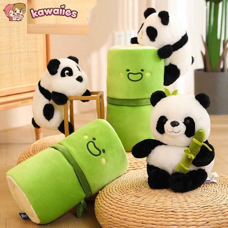 Panda & Bamboo Buddy Plushies-Enchanted peach