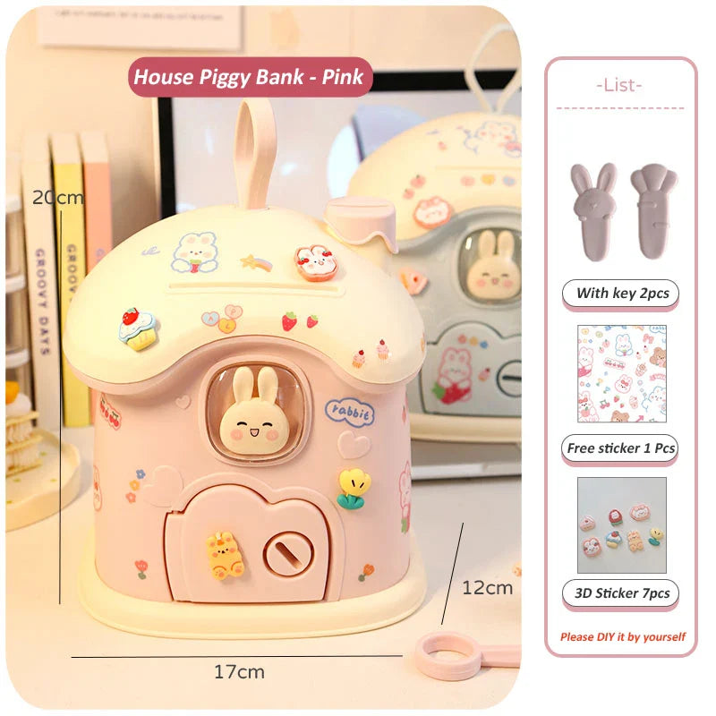 Pastel Bunny House Piggy Bank-Enchanted peach