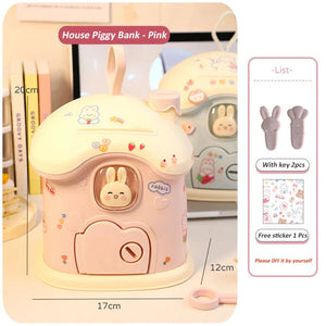 Pastel Bunny House Piggy Bank-Enchanted peach