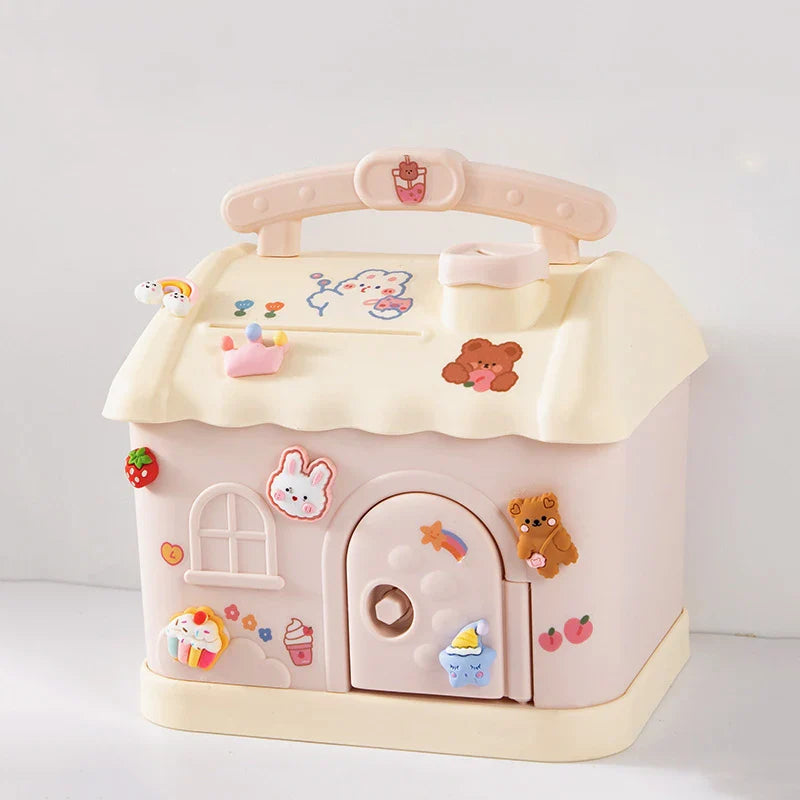 Pastel Cloud House Piggy Bank-Enchanted peach