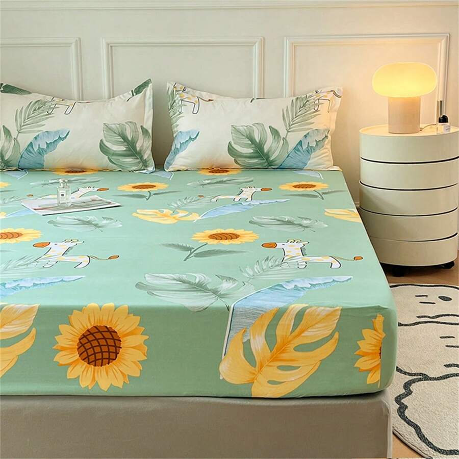 Pastel Mint Green Floral Bedsheet Only-Enchanted peach