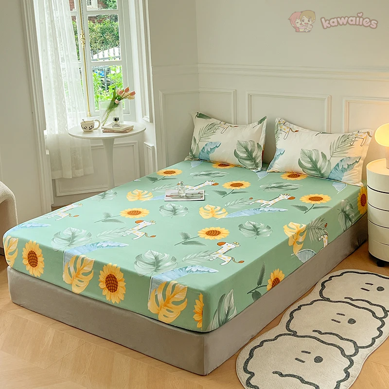 Pastel Mint Green Floral Bedsheet Only-Enchanted peach