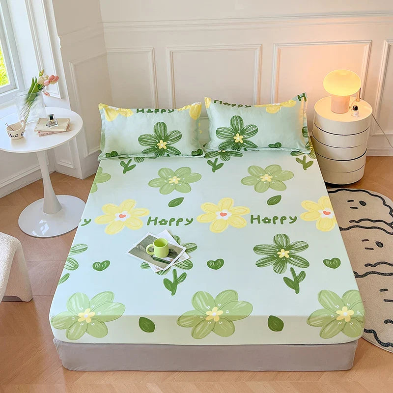 Pastel Mint Green Floral Bedsheet Only-Enchanted peach