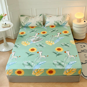 Pastel Mint Green Floral Bedsheet Only-Enchanted peach