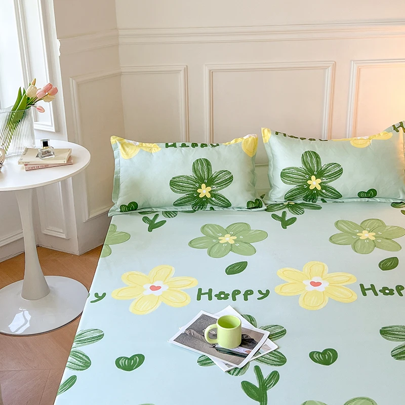 Pastel Mint Green Floral Bedsheet Only-Enchanted peach