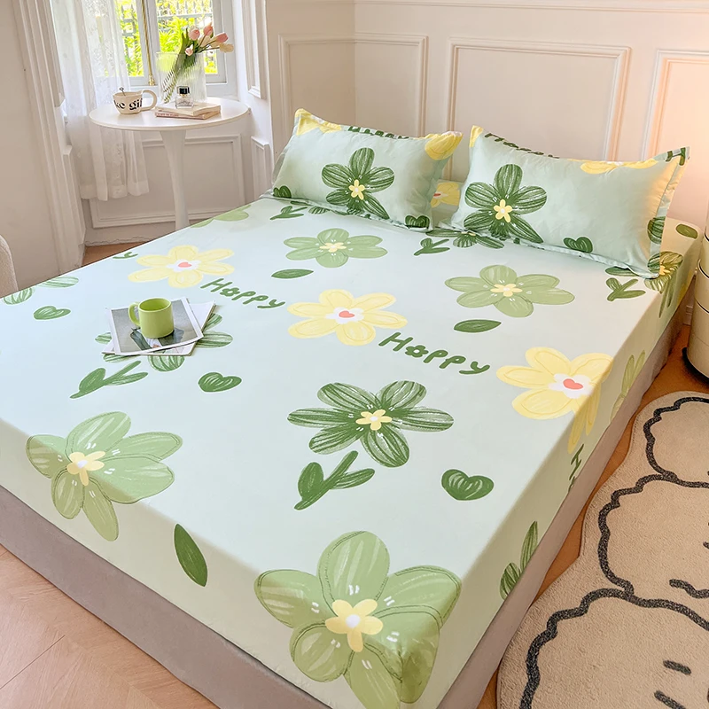 Pastel Mint Green Floral Bedsheet Only-Enchanted peach