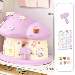 Pastel Mushroom House Piggy Bank-Enchanted peach