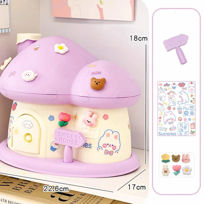 Pastel Mushroom House Piggy Bank-Enchanted peach