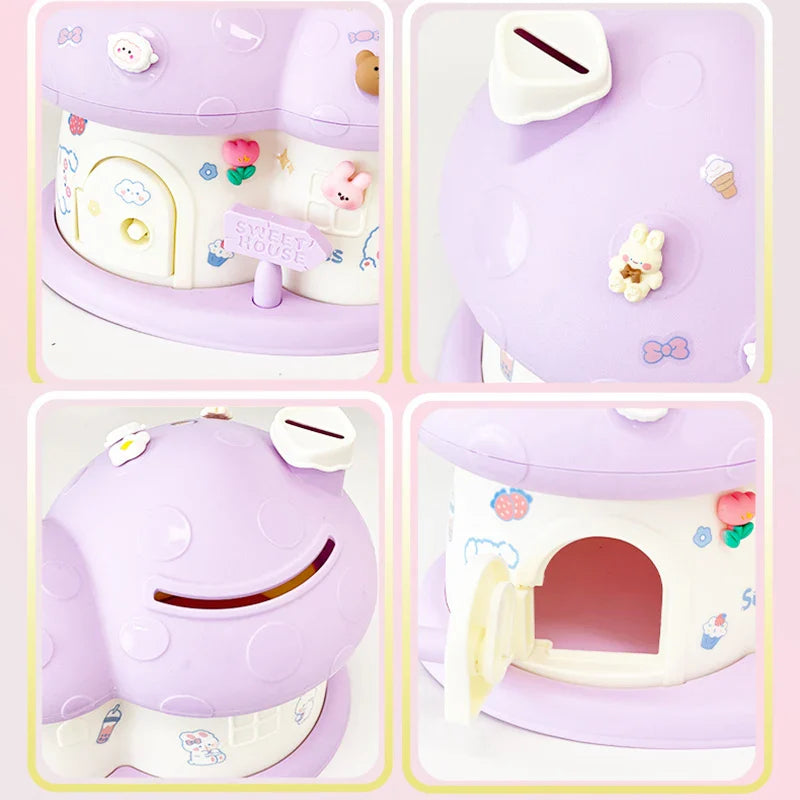 Pastel Mushroom House Piggy Bank-Enchanted peach