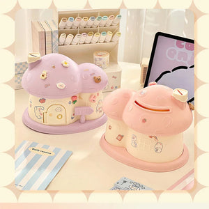 Pastel Mushroom House Piggy Bank-Enchanted peach