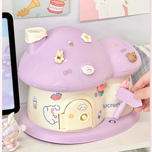 Pastel Mushroom House Piggy Bank-Enchanted peach