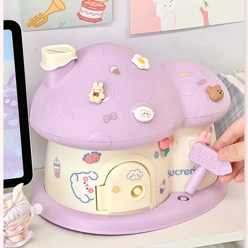 Pastel Mushroom House Piggy Bank-Enchanted peach