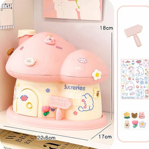 Pastel Mushroom House Piggy Bank-Enchanted peach