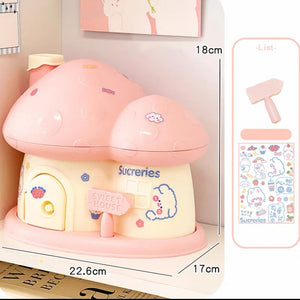 Pastel Mushroom House Piggy Bank-Enchanted peach