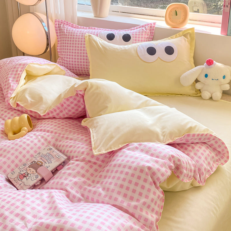 Pastel Pink Googly Eyes Bedding Set Collection-Enchanted peach