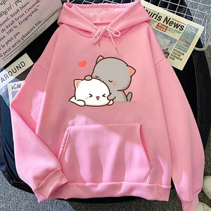 Pepper and Salt Cat Sharing Love Hoodie-Enchanted peach