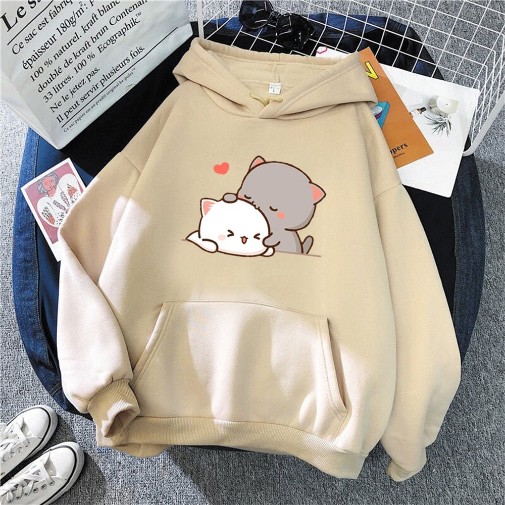 Pepper and Salt Cat Sharing Love Hoodie-Enchanted peach