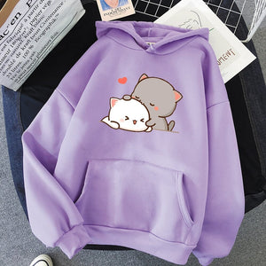 Pepper and Salt Cat Sharing Love Hoodie-Enchanted peach