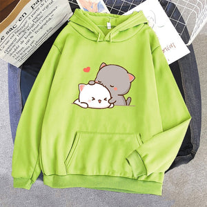 Pepper and Salt Cat Sharing Love Hoodie-Enchanted peach