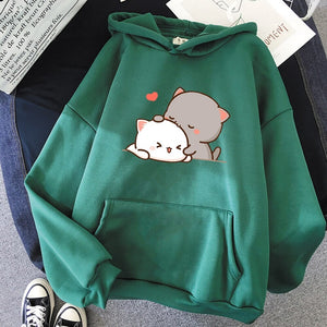 Pepper and Salt Cat Sharing Love Hoodie-Enchanted peach