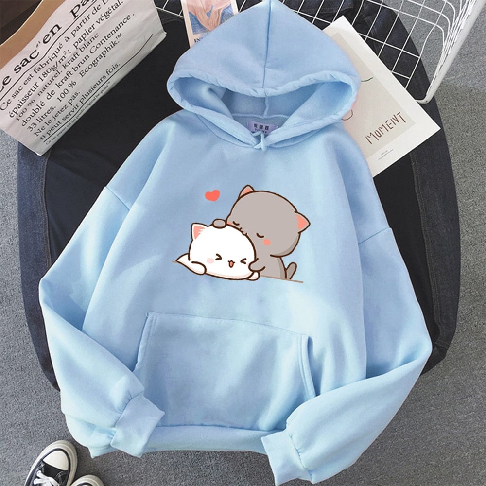 Pepper and Salt Cat Sharing Love Hoodie-Enchanted peach