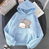 Pepper and Salt Cat Sharing Love Hoodie-Enchanted peach