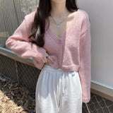 Petite Women's Cropped Balloon Sleeve Knit Cardigan-Enchanted peach