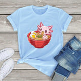 Pink Axolotl Bathing in Ramen Tee-Enchanted peach