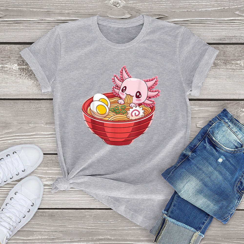 Pink Axolotl Bathing in Ramen Tee-Enchanted peach