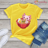 Pink Axolotl Bathing in Ramen Tee-Enchanted peach